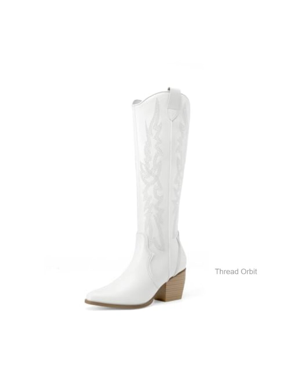 Western Knee High Cowboy Boots Pointed Toe Chunky Heel Faux Leather